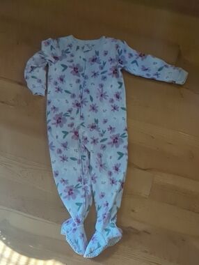 Carter's Lilac Purple Footed Pajama Bottoms with Pink Floral Print